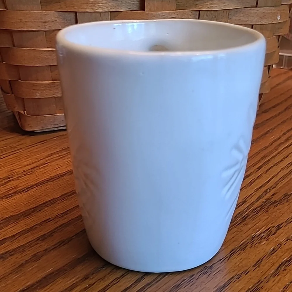 Crate&Barrel White Embossed Stoneware Snowflake Mug